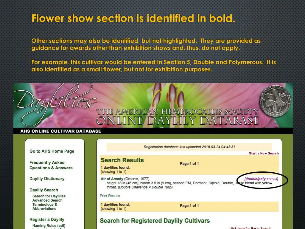 flower show section is identified in bold