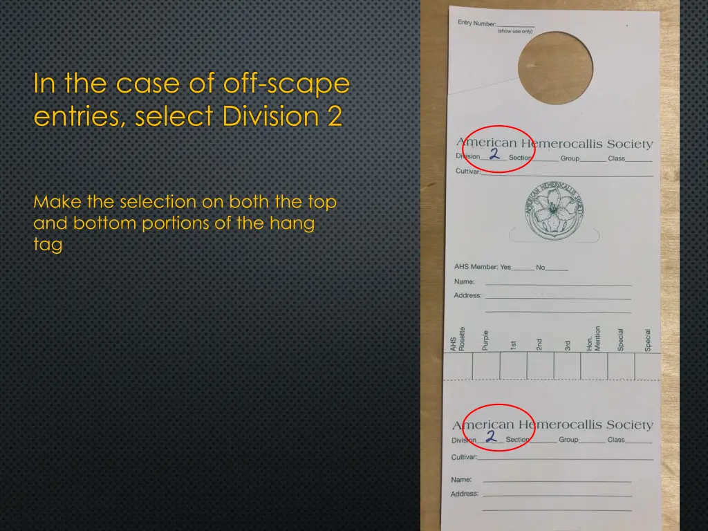 in the case of off scape entries select division 2