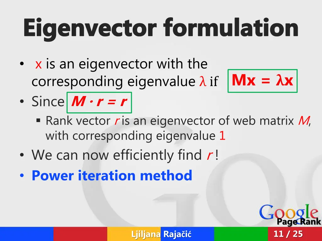 eigenvector formulation