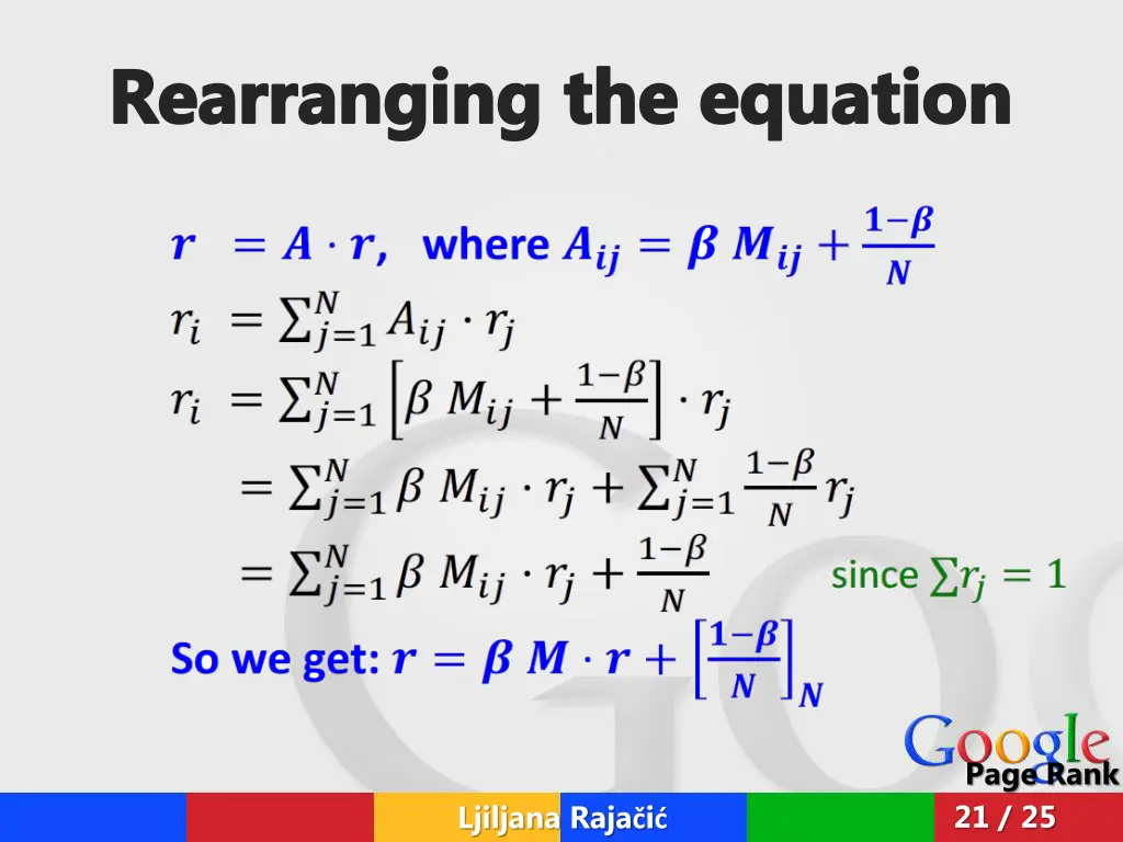 rearranging the equation