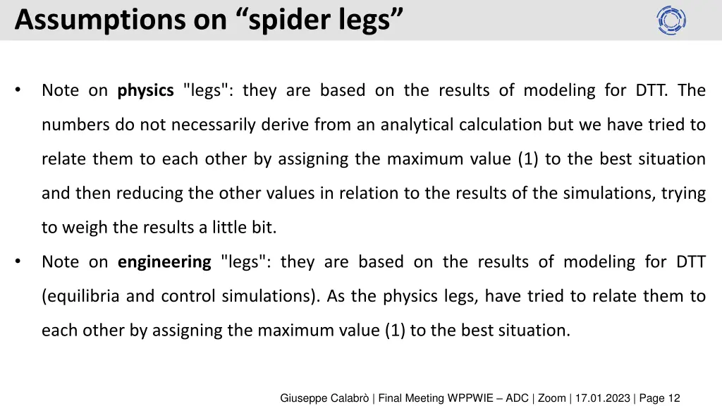 assumptions on spider legs