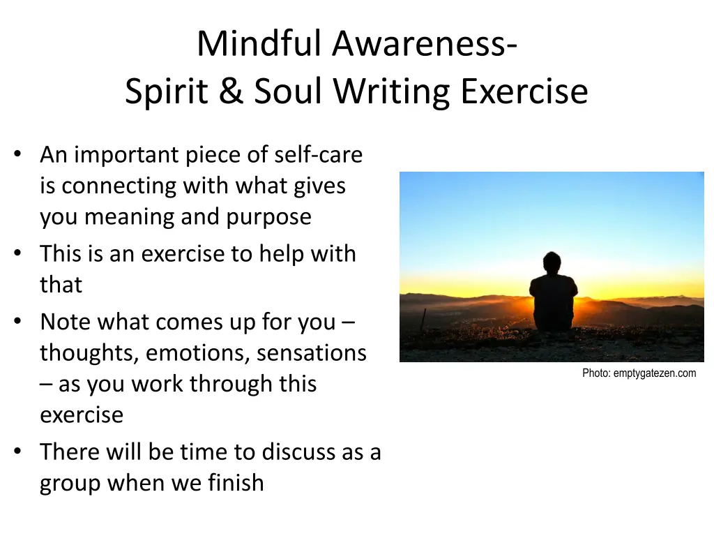 mindful awareness spirit soul writing exercise