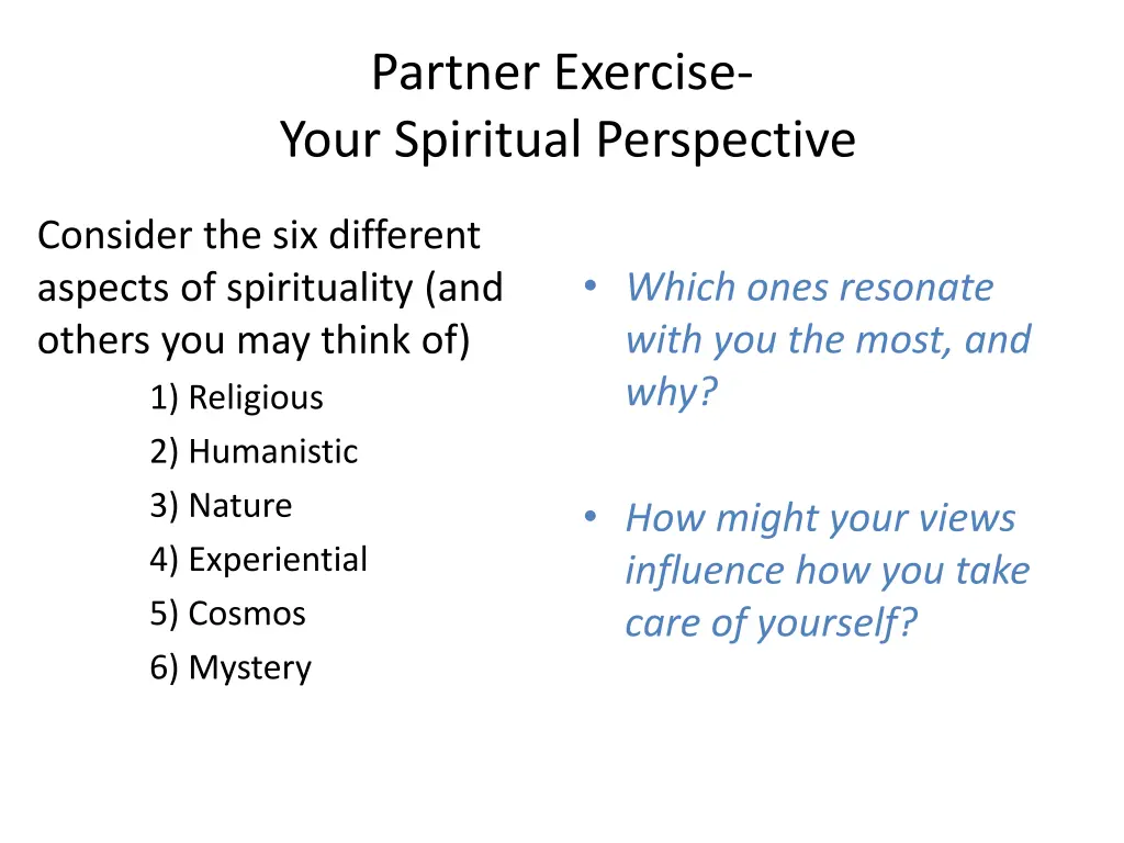 partner exercise your spiritual perspective