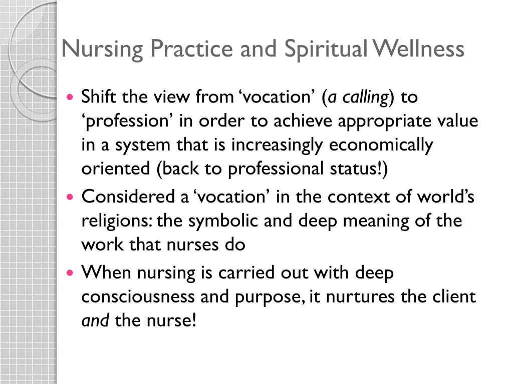 nursing practice and spiritual wellness