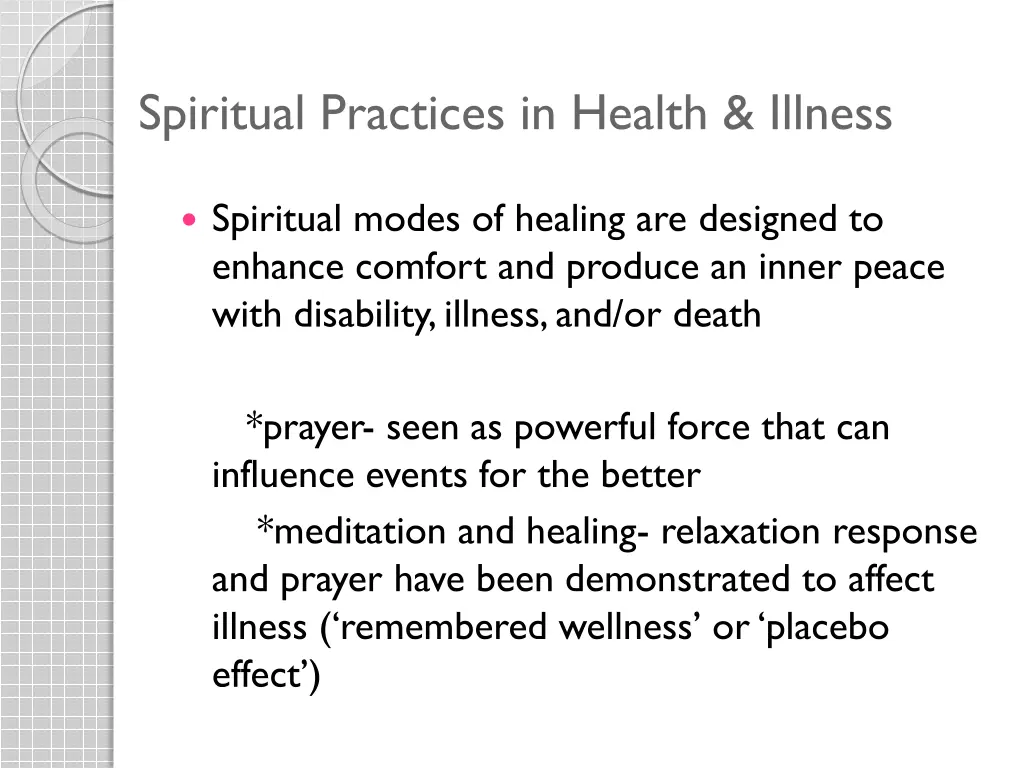 spiritual practices in health illness