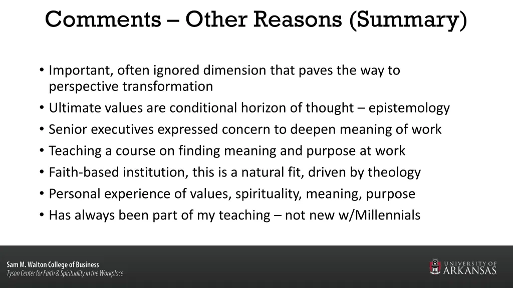 comments other reasons summary