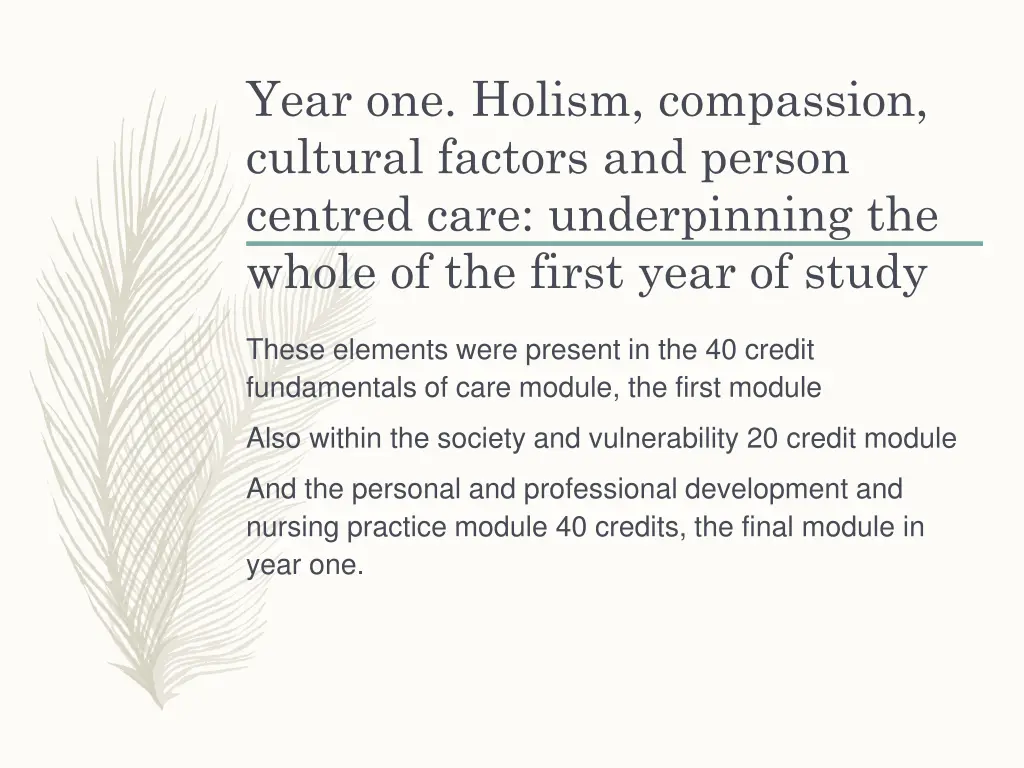 year one holism compassion cultural factors