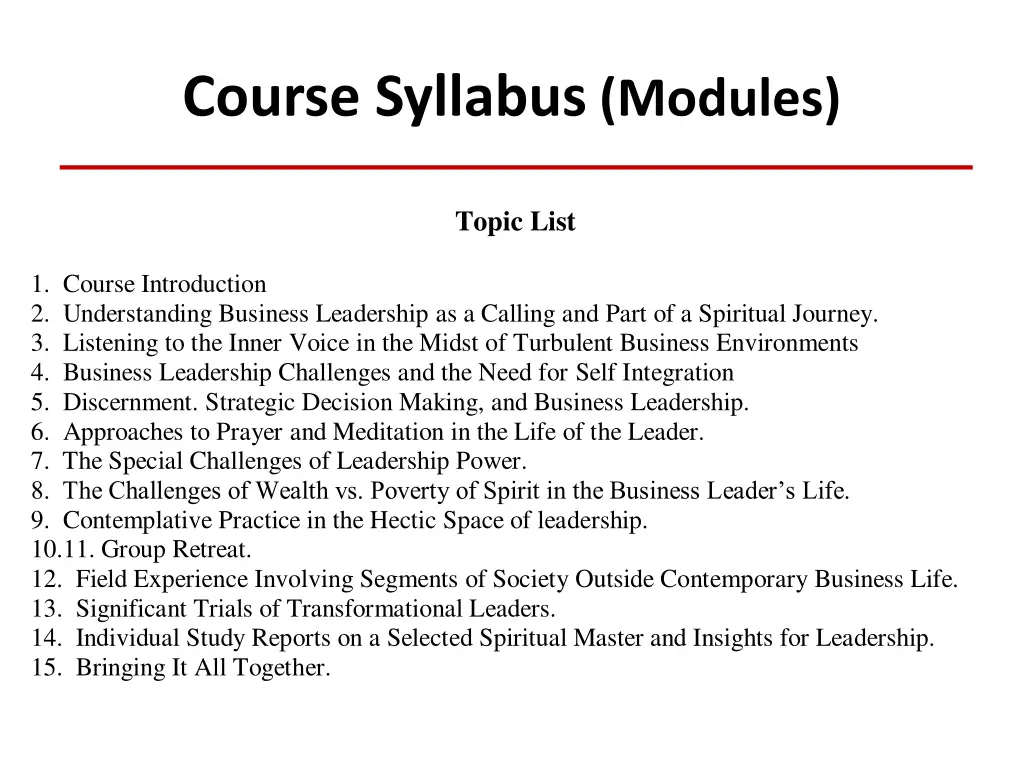 course syllabus modules
