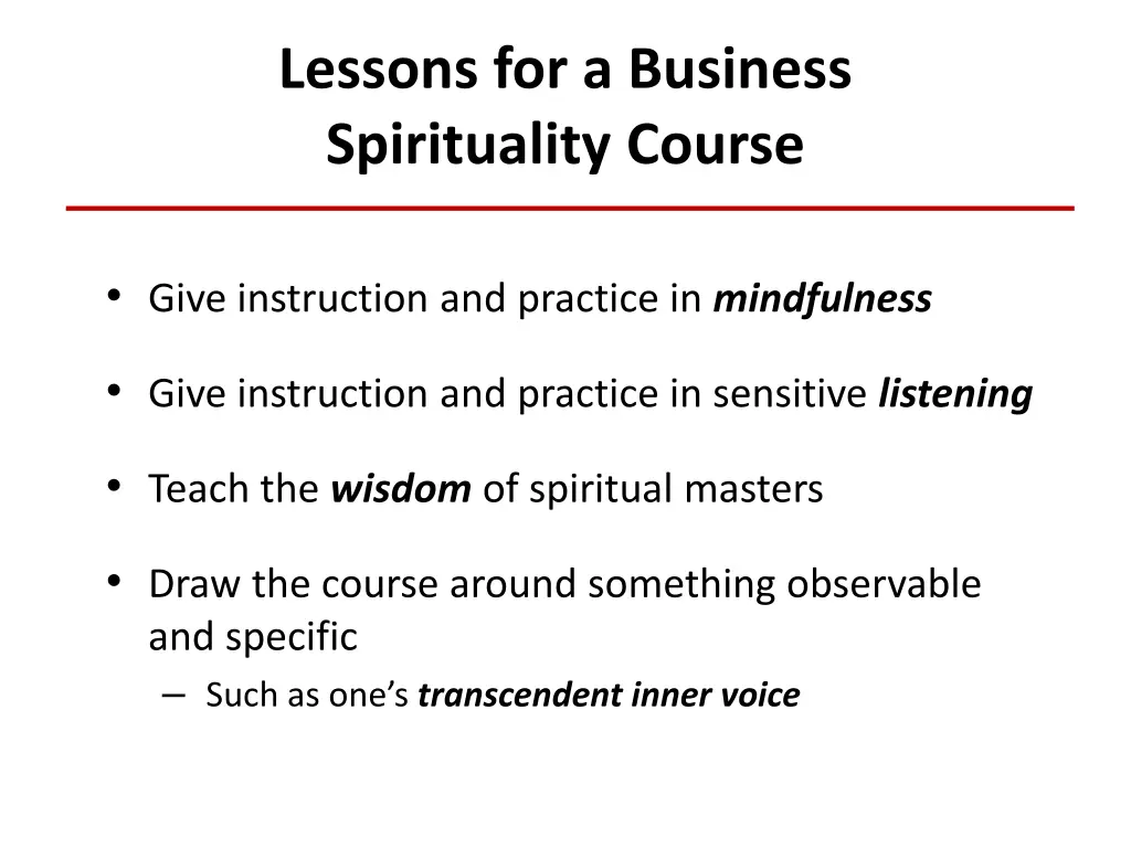 lessons for a business spirituality course