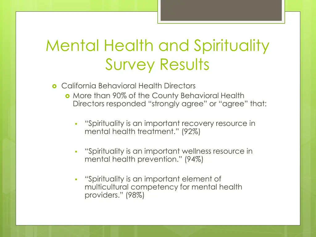 mental health and spirituality survey results