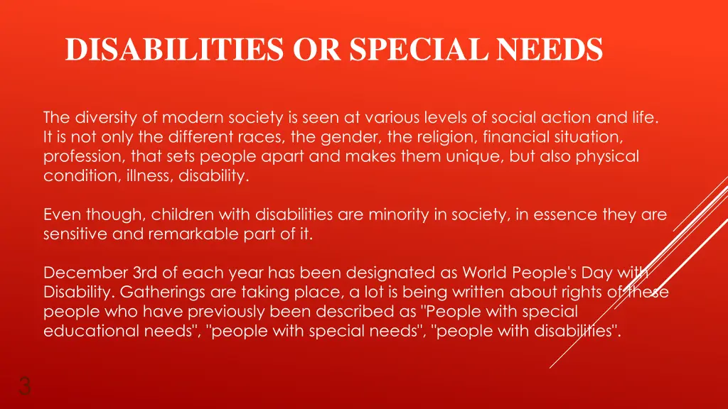 disabilities or special needs