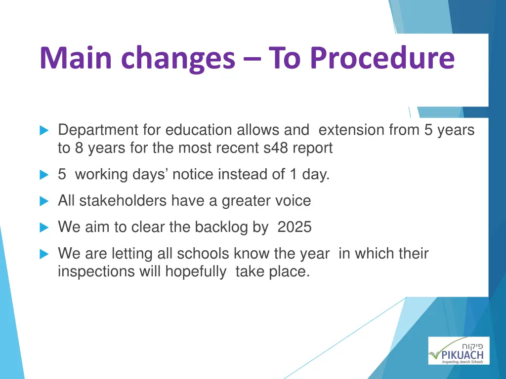 main changes to procedure