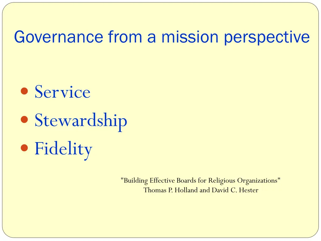 governance from a mission perspective