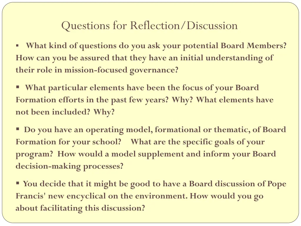 questions for reflection discussion