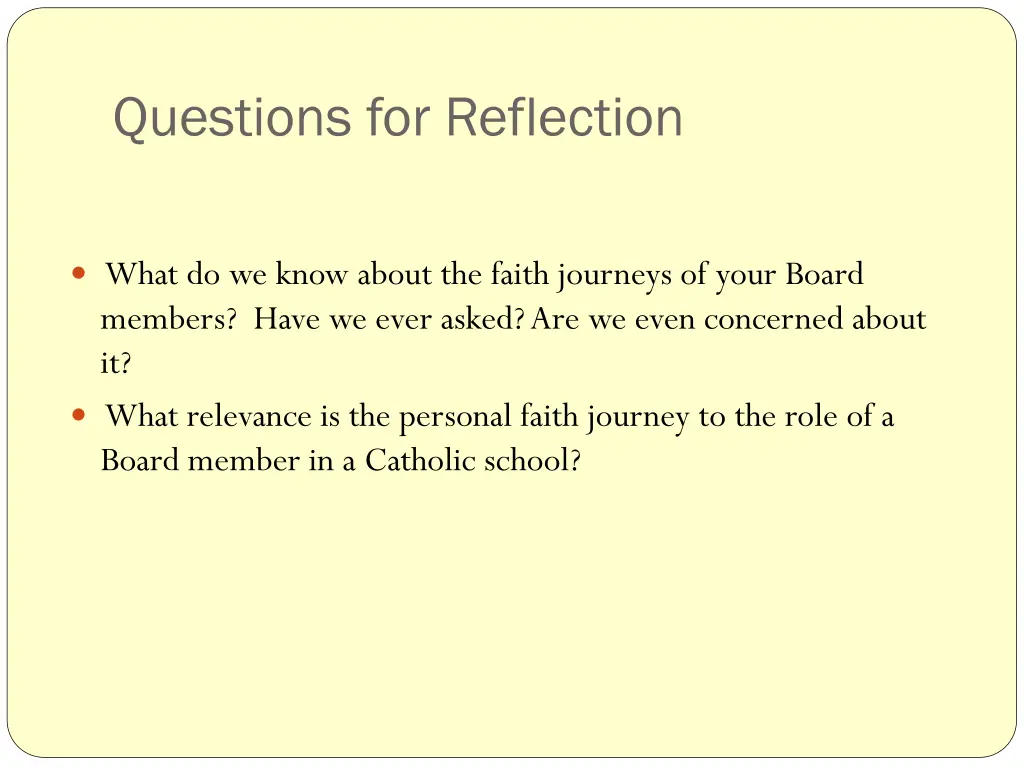 questions for reflection