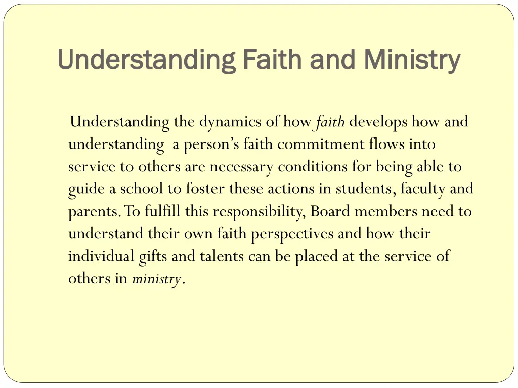 understanding faith and ministry understanding