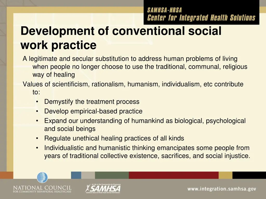 development of conventional social work practice