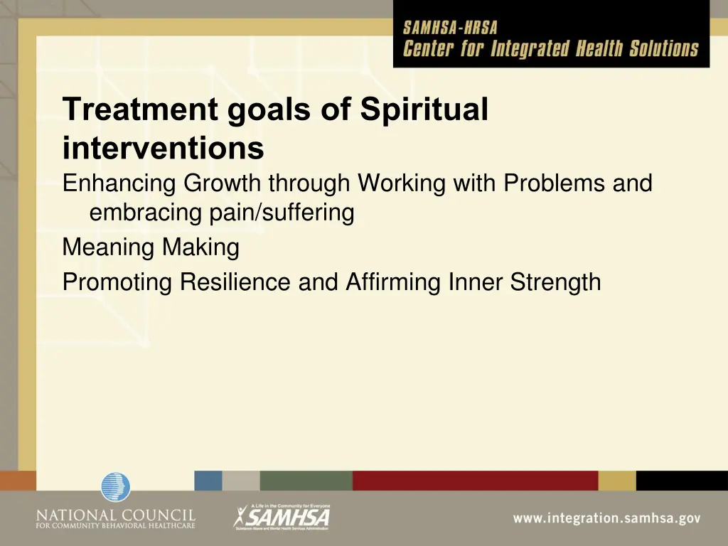 treatment goals of spiritual interventions