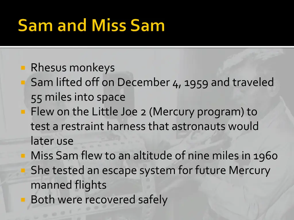 rhesus monkeys sam lifted off on december 4 1959