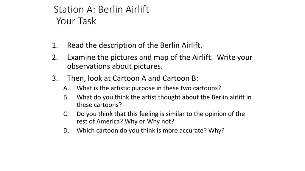 station a berlin airlift your task