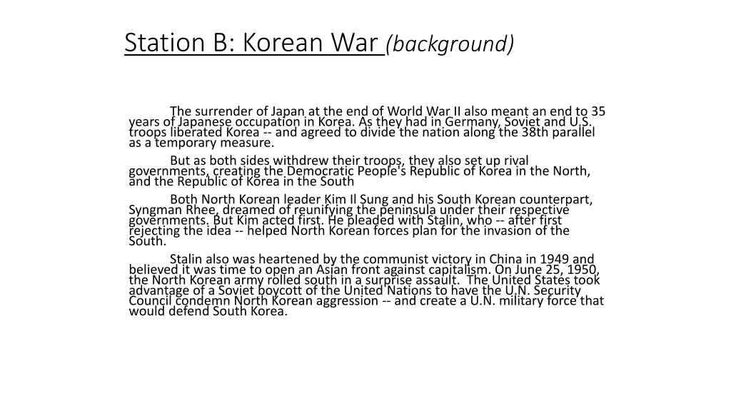 station b korean war background