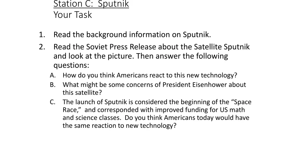 station c sputnik your task