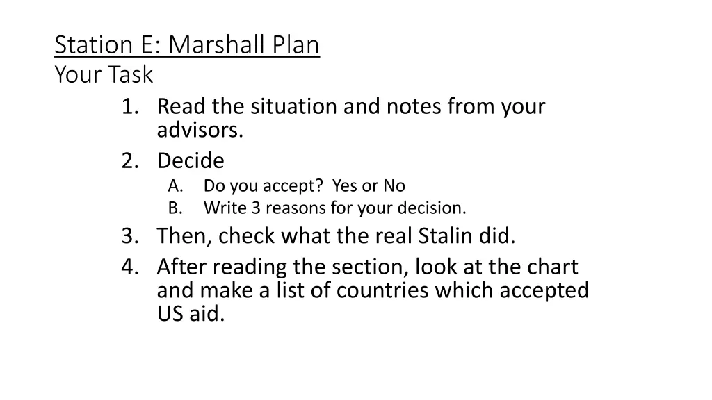 station e marshall plan your task 1 read