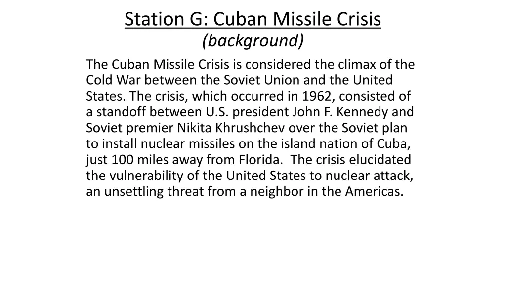 station g cuban missile crisis background