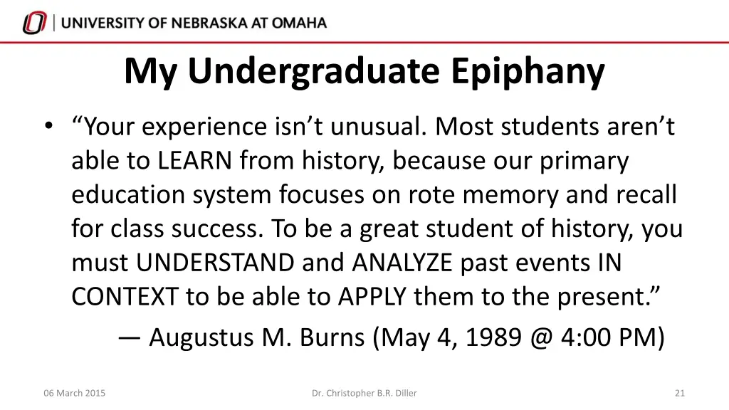 my undergraduate epiphany