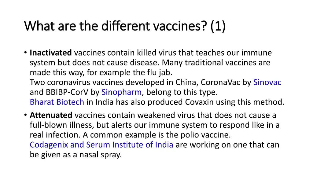 what are the different vaccines 1 what