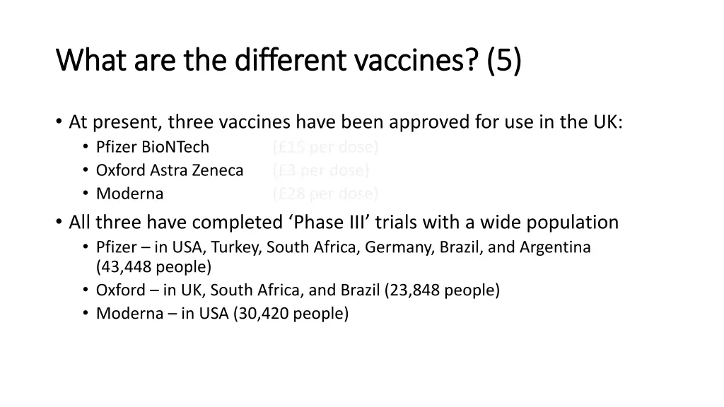 what are the different vaccines 5 what