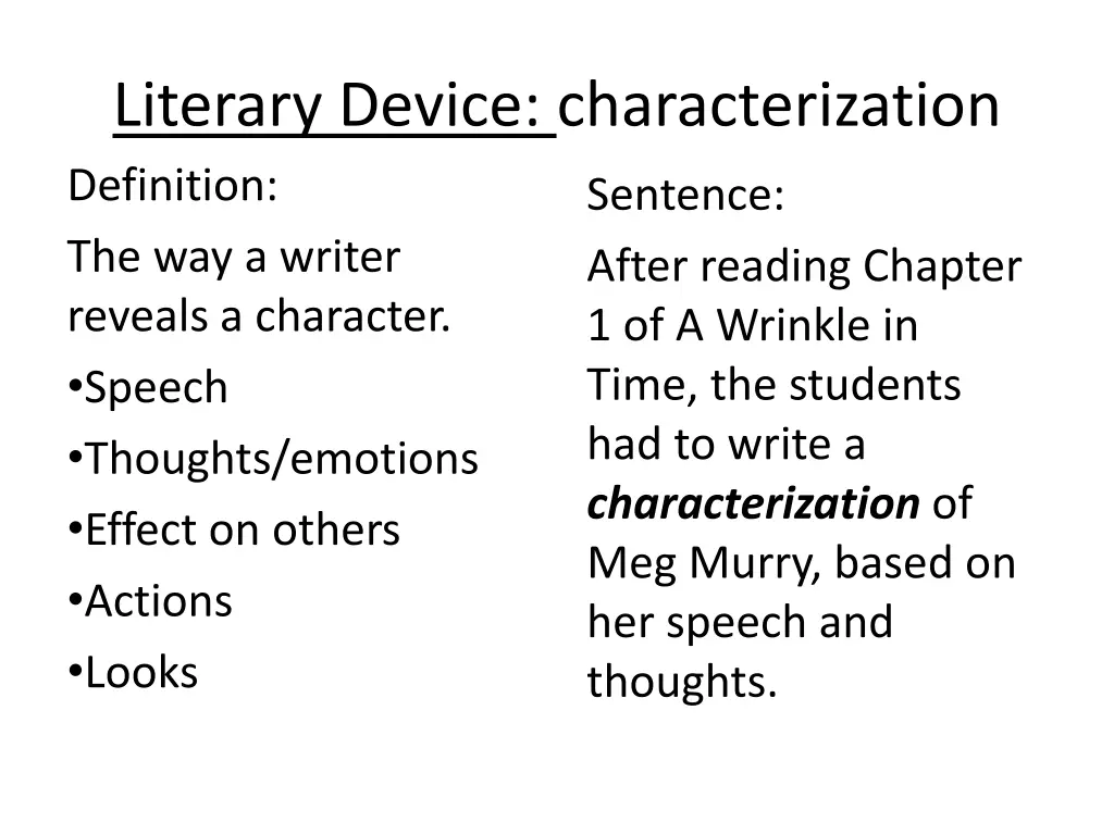 literary device characterization definition