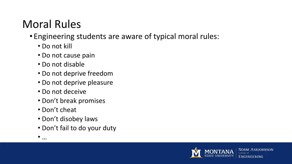 moral rules engineering students are aware