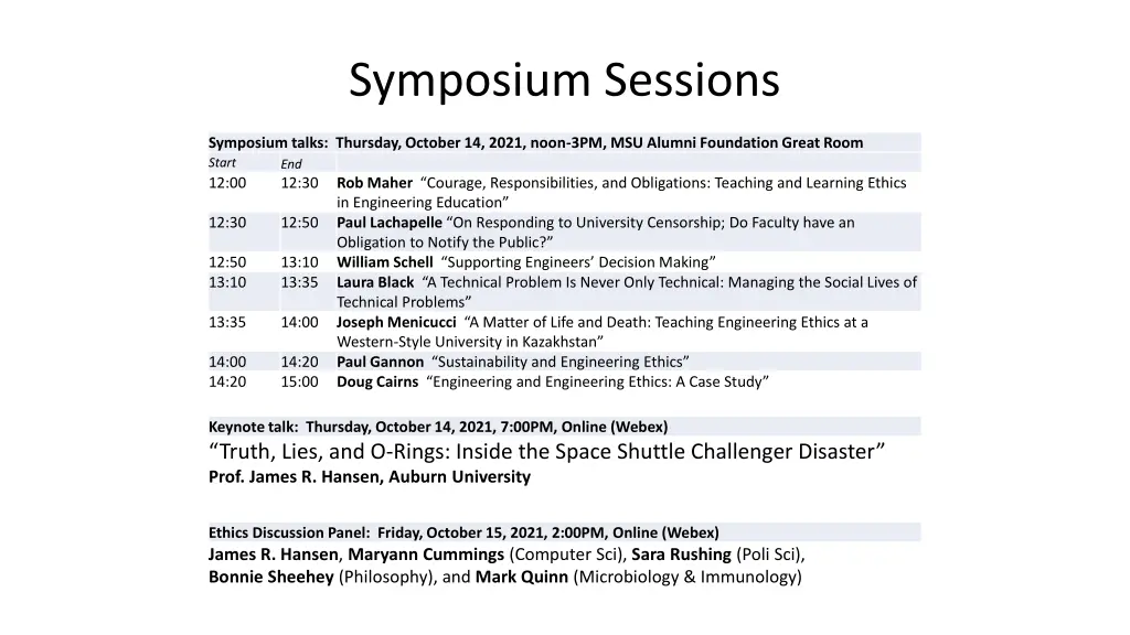 symposium sessions