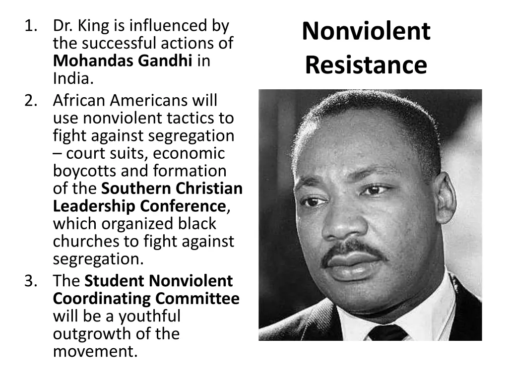 1 dr king is influenced by the successful actions