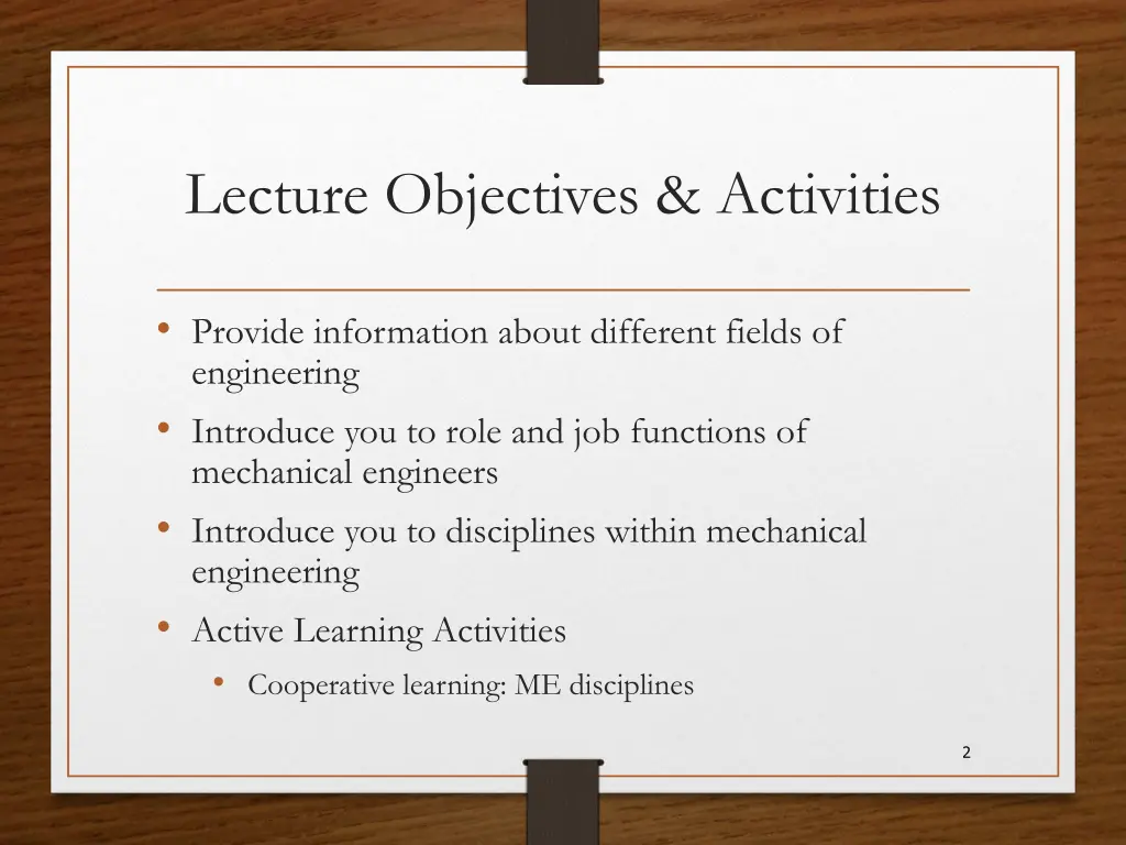 lecture objectives activities