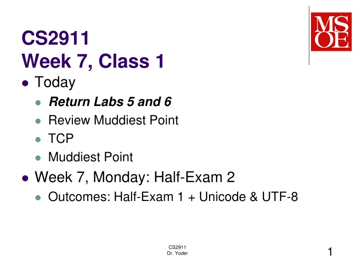 cs2911 week 7 class 1 today return labs