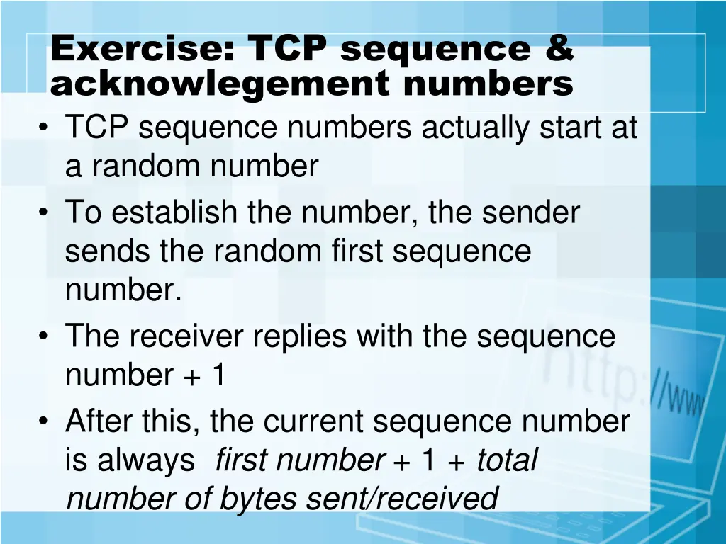 exercise tcp sequence acknowlegement numbers