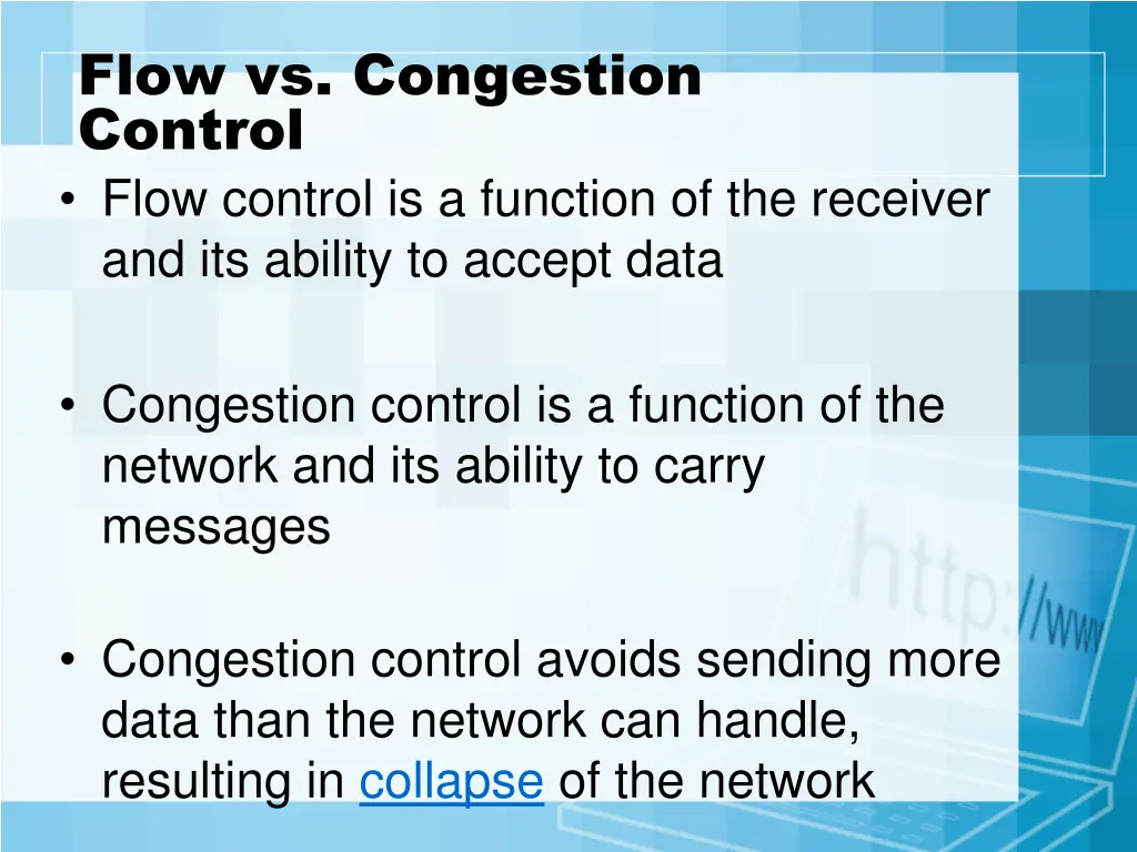 flow vs congestion control flow control