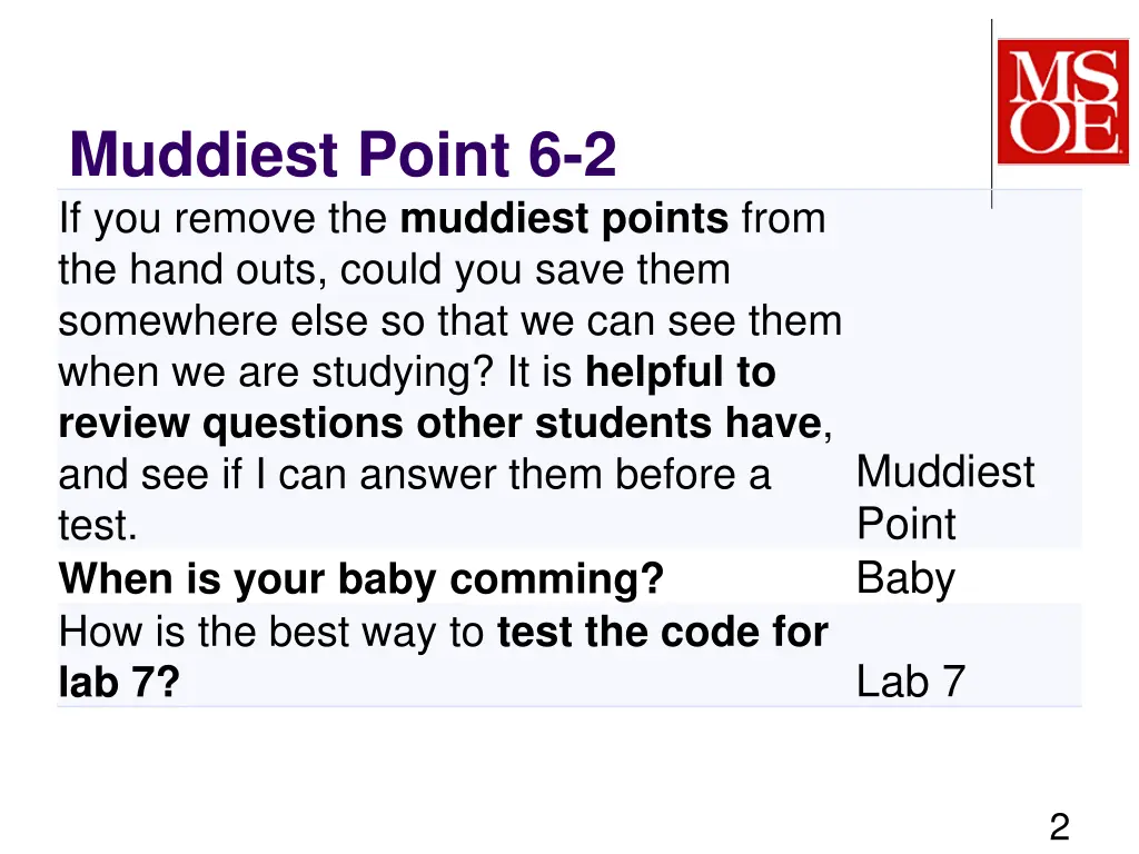 muddiest point 6 2 if you remove the muddiest