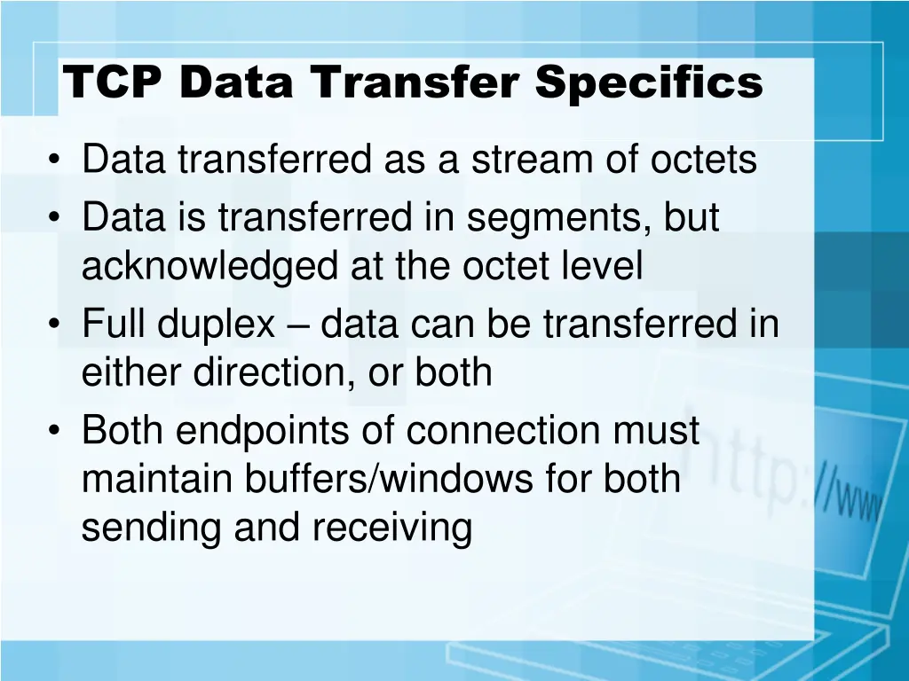 tcp data transfer specifics