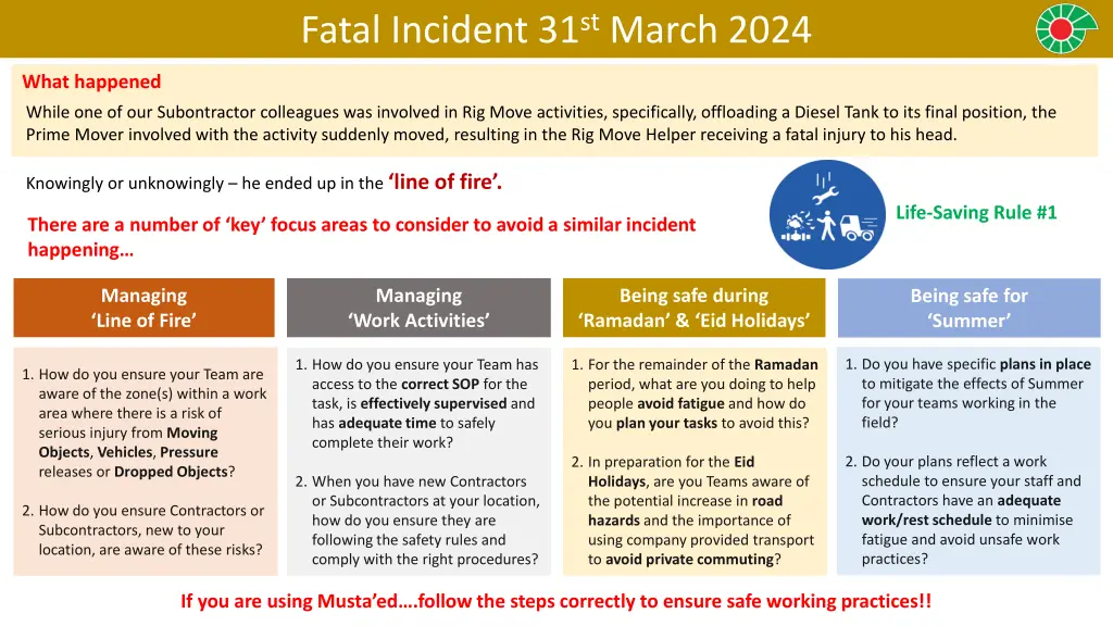 fatal incident 31 st march 2024