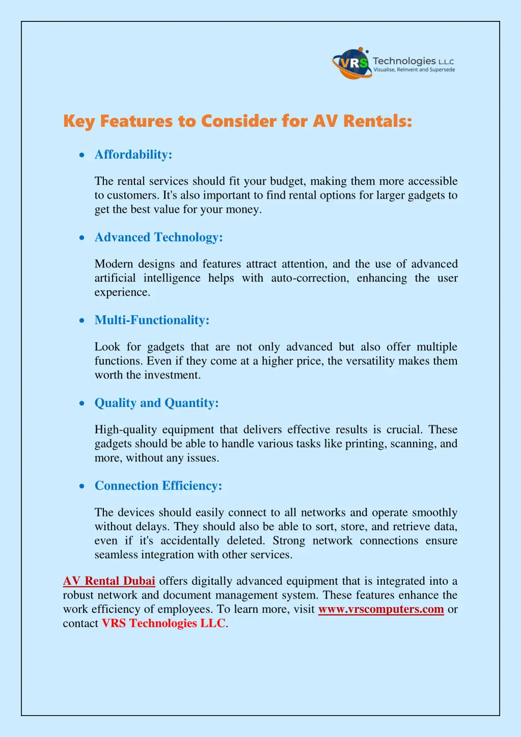 key features to consider for av rentals