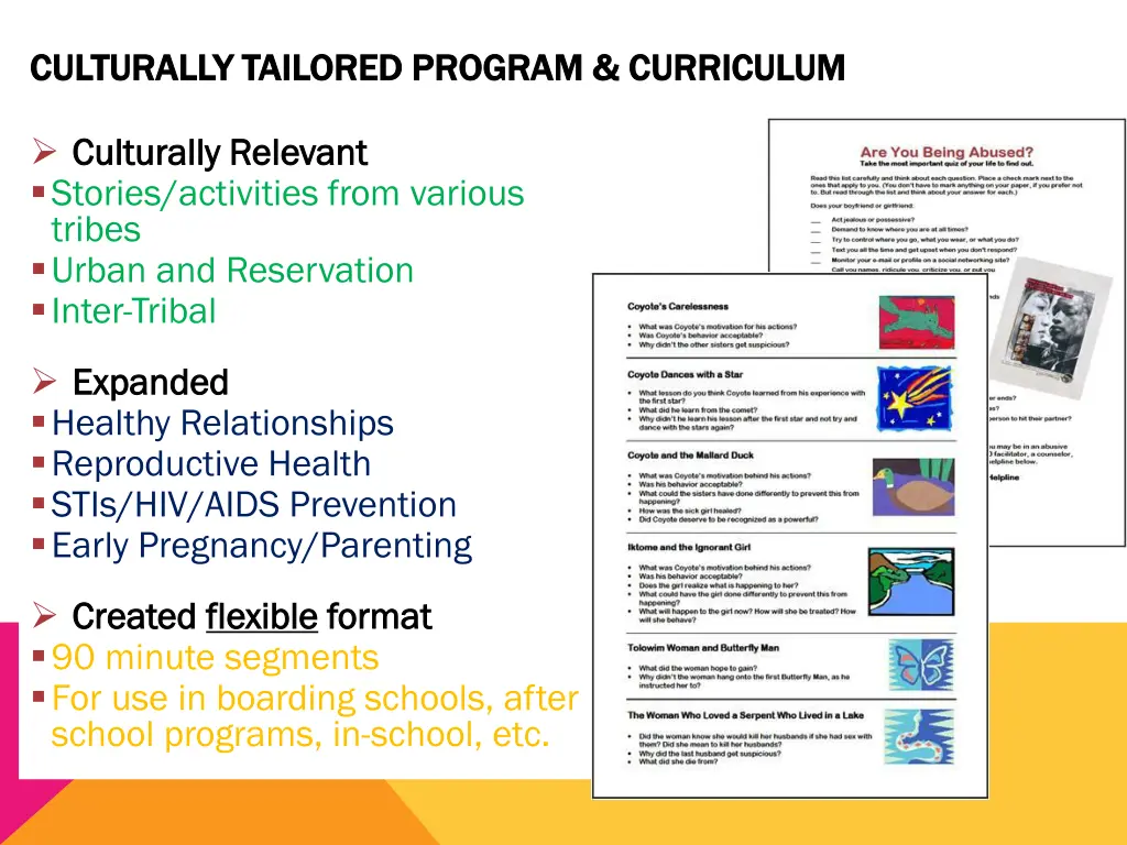 culturally tailored program curriculum culturally