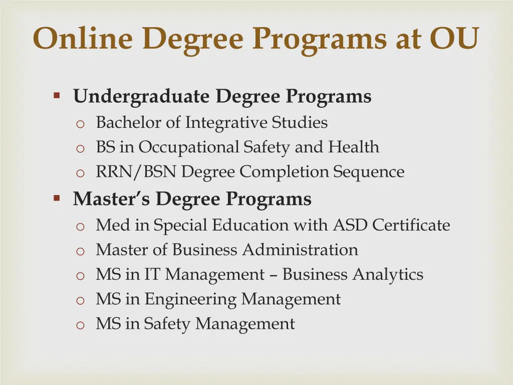 online degree programs at ou