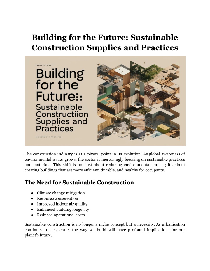 building for the future sustainable construction