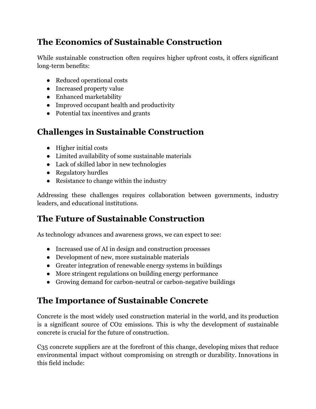 the economics of sustainable construction