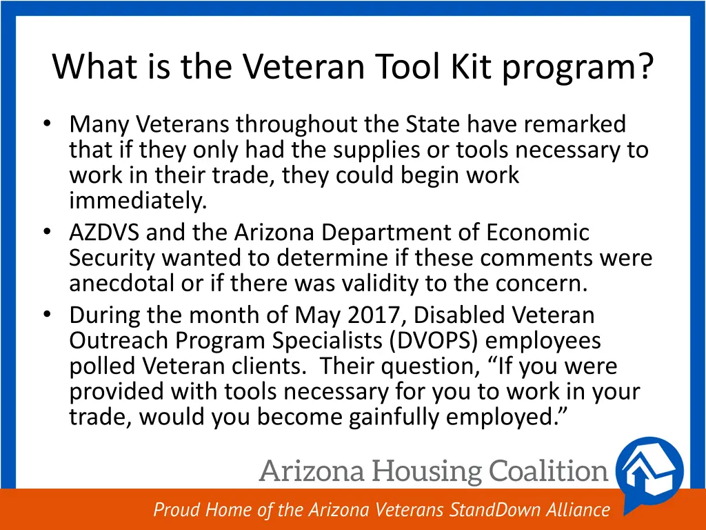 what is the veteran tool kit program