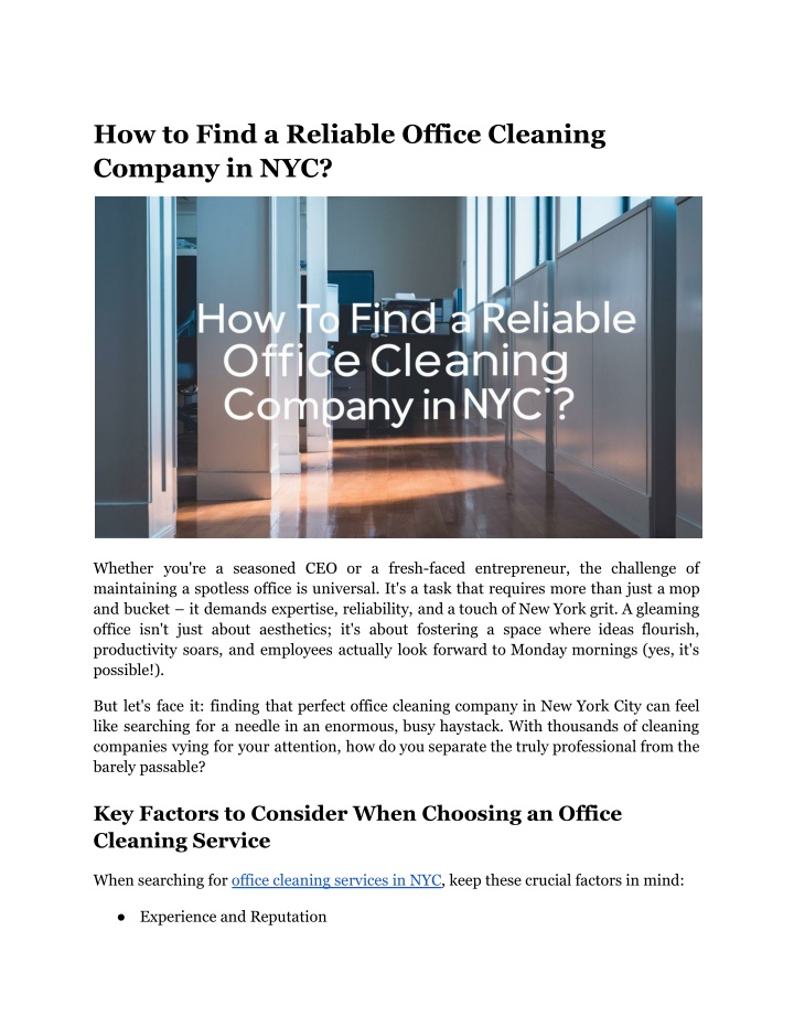 how to find a reliable office cleaning company