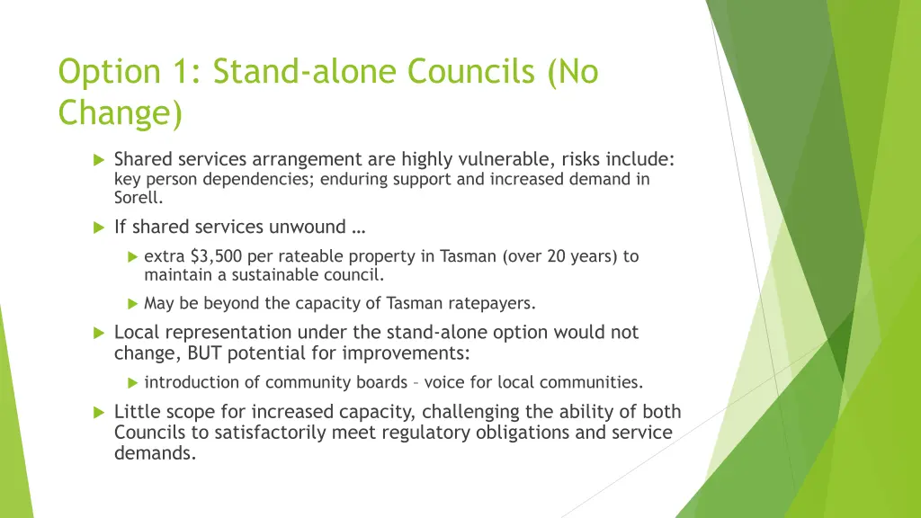 option 1 stand alone councils no change 1